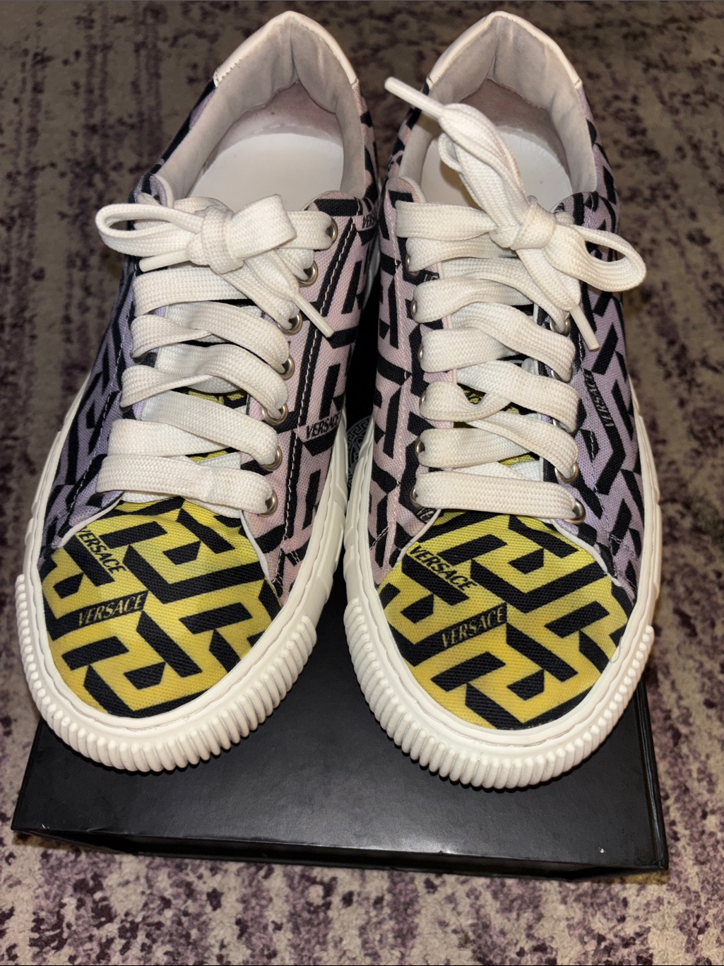 Versace Black & Yellow Logo Pattern Sneakers
